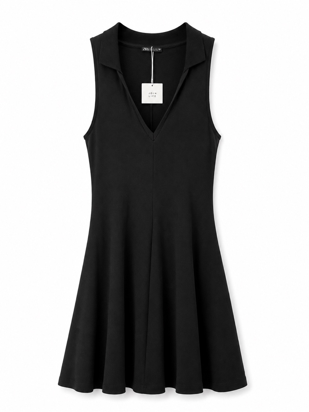 Zara Black Sleeveless V-Neck Polo Fit-and-Flare Mini Dress